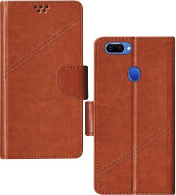 SBMS Flip Cover for Realme 2, Realme 2, 2 Pro, U1, Oppo F9, F9 Pro, A5, A5s, A7, A11k, A12(Brown, Shock Proof, Pack of: 1)