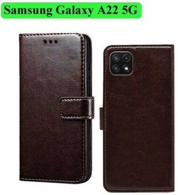 Aarov Flip Cover for Samsung Galaxy A22 5G(Brown, Dual Protection, Pack of: 1)