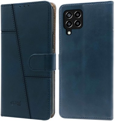 SnapStar Flip Cover for Samsung Galaxy M33 5G(Premium Leather Material | 360-Degree Protection | Built-in Stand)(Blue, Dual Protection, Pack of: 1)