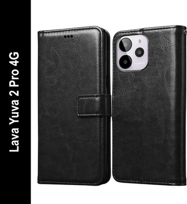 Casotec Flip Cover for Lava Yuva 2 Pro 4G(Black, Pack of: 1)