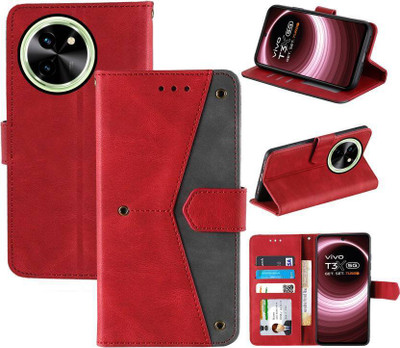 Flipkart SmartBuy Flip Cover for Vivo T3x 5G(Red, Cases with Holder, Pack of: 1)