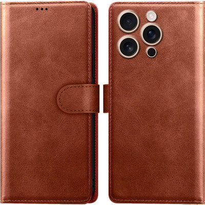 Roxel Flip Cover for iPhone 16 Pro |Vegan PU Leather |Foldable Stand & Pocket |Magnetic Closure(Brown, Dual Protection, Pack of: 1)