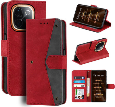 Unistuff Flip Cover for Vivo T3 Pro 5G(Red, Camera Bump Protector, Pack of: 1)