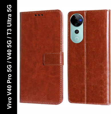 Mashgul Flip Cover for Vivo V40 Pro 5G, Vivo V40 5G, Vivo T3 Ultra 5G(Brown, Shock Proof, Pack of: 1)