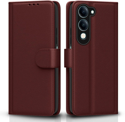 STARFLIP Flip Cover for Vivo Y19e/Y04 4G/Y29s 5G Leather Finish|TPU with Card Pockets|Wallet Stand & Shock Proof(Brown, Magnetic Case, Pack of: 1)