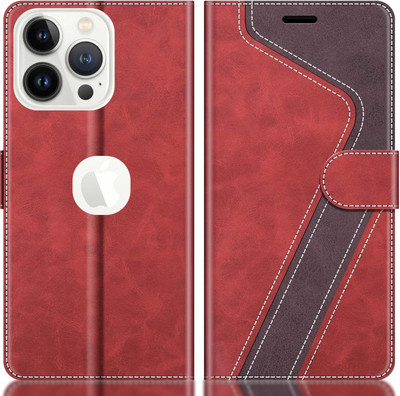 TWIGLO Flip Cover for Apple iPhone 14(Red, Brown, Dual Protection, Pack of: 1)