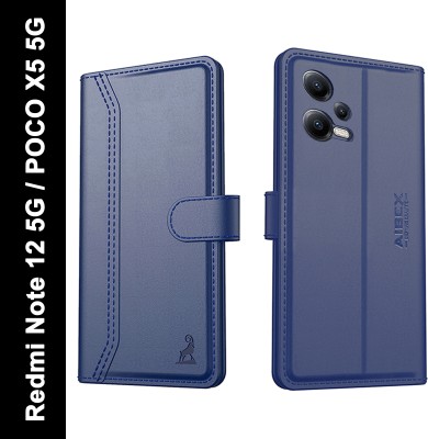 AIBEX Flip Cover for Xiaomi Redmi Note 12 5G / Poco X5 5G|Vegan PU Leather |Foldable Stand & Pocket |Magnetic(Blue, Cases with Holder, Pack of: 1)