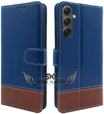 PAKME XUSIVE Flip Cover for Samsung Galaxy M34 / F34 5G -Dual-Color Leather Finish Wallet - Blue & Brown(Multicolor, Dual Protection)