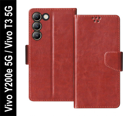 SBMS Flip Cover for Vivo Y200e 5G / Vivo T3 5G Back Cover Case with Magnatic Closure(Brown, Shock Proof, Pack of: 1)