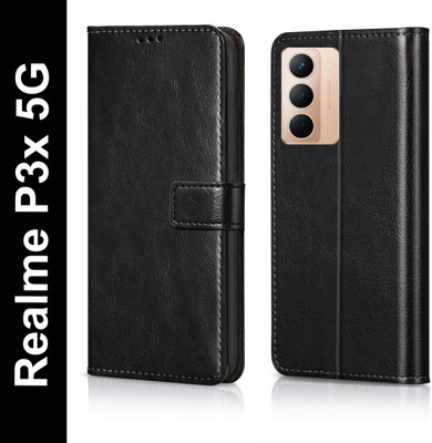 Flocculent Flip Cover for Realme P3x 5G, Realme Narzo 80x 5G(Black, Shock Proof, Pack of: 1)