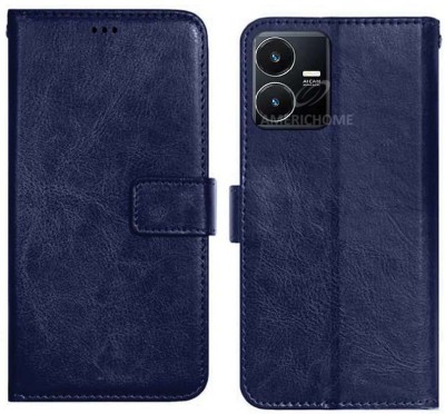 CASETREE Flip Cover for Vivo Y22, V2207 leather cover(Blue, Grip Case, Pack of: 1)