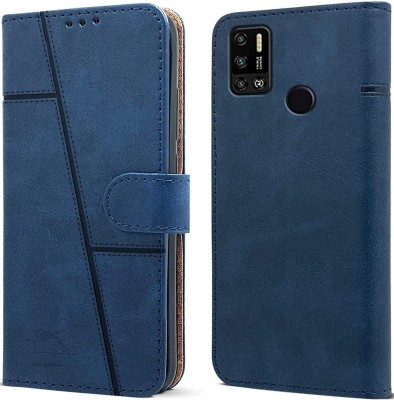 NIMMIKA ENTERPRISES Flip Cover for Tecno Spark 6 Air(Premium leather material | 360-degree protection | Stand function)(Blue, Dual Protection, Pack of: 1)