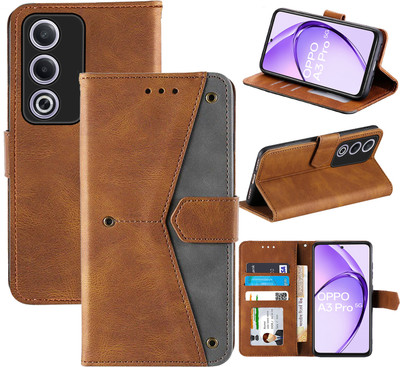 Autofocus Flip Cover for Oppo A3 Pro 5G(Brown, Camera Bump Protector, Pack of: 1)