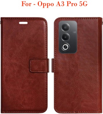 Toklot Flip Cover for Oppo A3 Pro 5G(Brown)