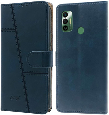 NIMMIKA ENTERPRISES Flip Cover for Tecno Spark 7T(Premium leather material | 360-degree protection | Card slots and pockets)(Blue, Dual Protection, Pack of: 1)
