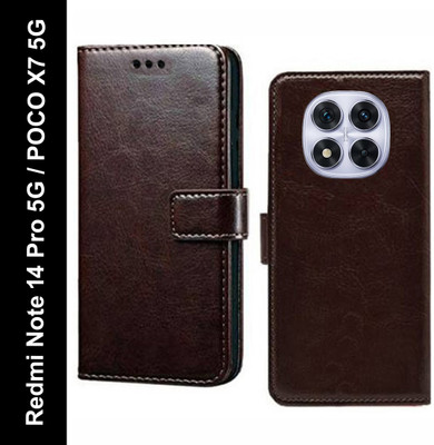 Mashgul Flip Cover for Redmi Note 14 Pro 5G, POCO X7 5G(Brown, Shock Proof, Pack of: 1)