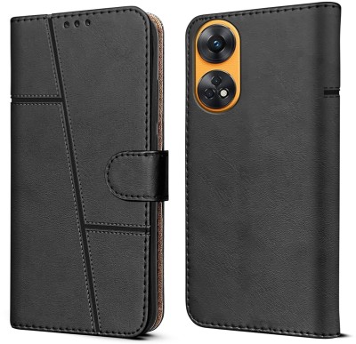 SnapStar Flip Cover for Oppo Reno 8T 5G(Premium Leather Material | Built-in Stand | Card Slots and Wallet)(Black, Dual Protection, Pack of: 1)