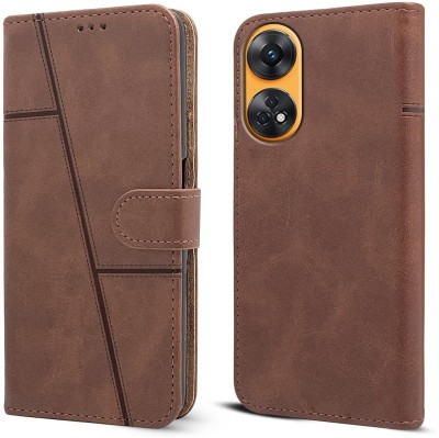 SnapStar Flip Cover for Oppo Reno 8T 5G(Premium Leather Material | Built-in Stand | Card Slots and Wallet)(Brown, Dual Protection, Pack of: 1)