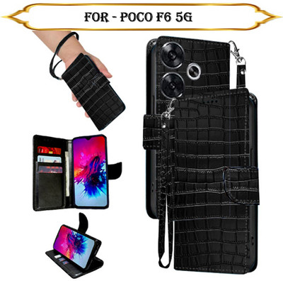 Cutemart Flip Cover for Poco F6 5G(Black, Pack of: 1)
