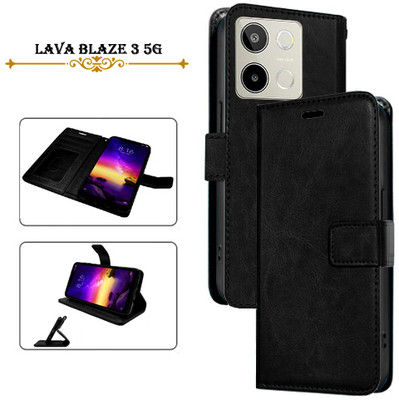 Asmart Flip Cover for Lava Blaze 3 5G(Black, Pack of: 1)