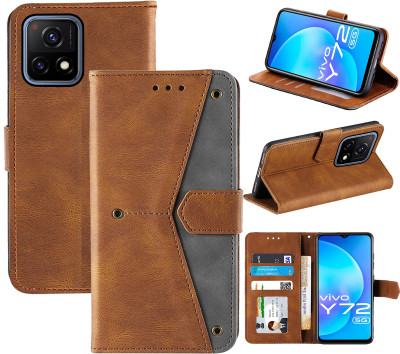 Autofocus Flip Cover for Vivo Y72 5G(Brown, Black, Camera Bump Protector, Pack of: 1)