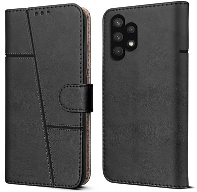 NIMMIKA ENTERPRISES Flip Cover for Samsung Galaxy A32 5G(Premium leather material | 360-degree protection | Stand function)(Black, Dual Protection, Pack of: 1)