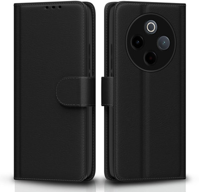SUPER-ME Flip Cover for VIVO Y300 PRO 5G / VIVO T4 / IQ00Z10 5G | Heavy Magnet | Vegan Leather | 3 Pockets |(Black, Dual Protection, Pack of: 1)