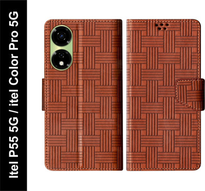 SBMS Flip Cover for itel Color Pro 5G / itel P55 5G Back Cover Case with Magnatic Closure(Brown, Shock Proof, Pack of: 1)