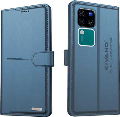 KIVANO Flip Cover for Vivo V30 5G / Vivo V30 Pro 5G| Luxurious Design | Handcrafted Unique | Vegan(Blue, Cases with Holder, Pack of: 1)