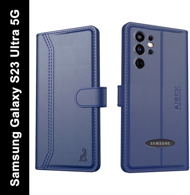 AIBEX Flip Cover for Samsung Galaxy S23 Ultra 5G|Vegan PU Leather |Foldable Stand & Pocket |Magnetic Closure(Blue, Cases with Holder, Pack of: 1)