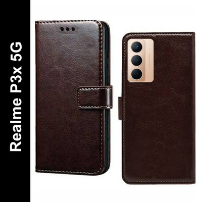 Wynhard Flip Cover for Realme Narzo 80x 5G, Realme P3x 5G(Brown, Grip Case, Pack of: 1)