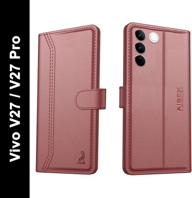 AIBEX Flip Cover for Vivo V27 / Vivo V27 Pro|Vegan PU Leather |Foldable Stand & Pocket(Brown, Cases with Holder, Pack of: 1)