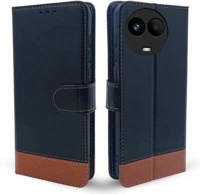 PAKME XUSIVE Flip Cover for Realme Narzo 60X 5G -Dual-Color Leather Finish Wallet - Black & Brown(Multicolor, Dual Protection)
