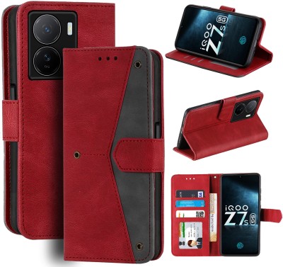 Unistuff Flip Cover for iQOO Z7s 5G(Red, Camera Bump Protector, Pack of: 1)