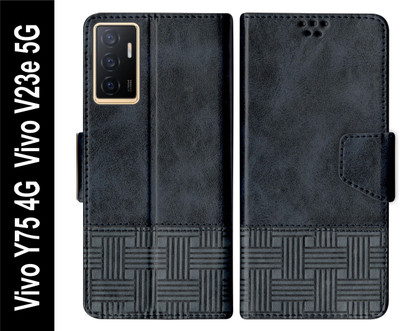 Telecase Flip Cover for Vivo Y75 4G / Vivo V23e 5G Back Cover Case with Magnatic Closure(Blue, Shock Proof, Pack of: 1)