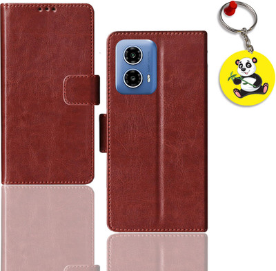 HANIRY Flip Cover for Moto G34 5G flip cover | PB1V0005IN flip cover | Free Panda Keychain | Brown(Brown, Magnetic Case, Pack of: 1)