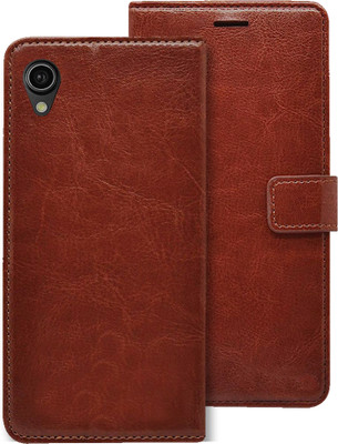 METOO Flip Cover for Vivo Y90 Flip cover / vivo 1908 / vivo Vivo Y91i flip cover / vivo 1820 FLIP COVER ((Brown, Dual Protection, Pack of: 1)