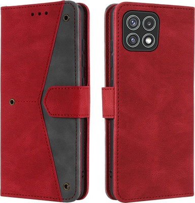Aarov Flip Cover for Samsung Galaxy A22 5G(Red, Dual Protection)