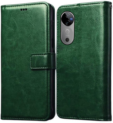 Trending Today Flip Cover for Vivo V40, V40 Pro 5G | Premium Imported Trending Business Series Wallet Back Cover(Green, Dual Protection, Pack of: 1)