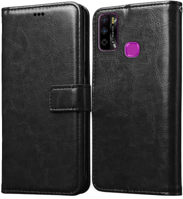 LOGELI Flip Cover for Infinix Smart 4Plus,Tecno spark 6AIR PU Leather Cover Wallet Case with TPU Silicone Case(Black, Cases with Holder, Pack of: 1)