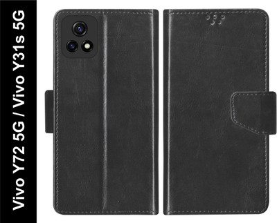 SBMS Flip Cover for Vivo Y72 5G / Vivo Y31s 5G Back Cover Case with Magnatic Closure(Black, Shock Proof, Pack of: 1)