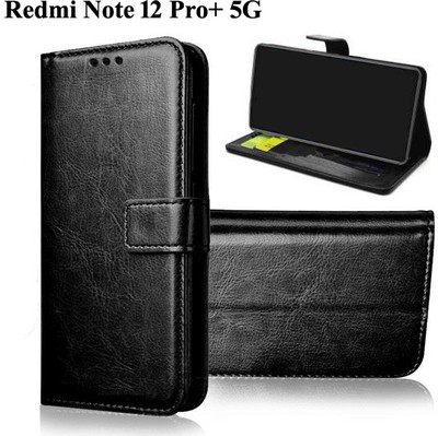 Manobal Flip Cover for Redmi Note 12 Pro+ 5G, Redmi Note 12 Pro Plus 5G(Black, Camera Bump Protector, Pack of: 1)