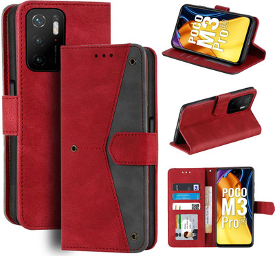 Unistuff Flip Cover for Poco M3 Pro 5G(Red, Camera Bump Protector, Pack of: 1)