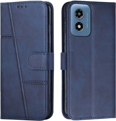 NIMMIKA ENTERPRISES Flip Cover for Motorola G04(Premium Leather Material | 360-degree protection | Kickstand Feature)(Blue, Dual Protection, Pack of: 1)