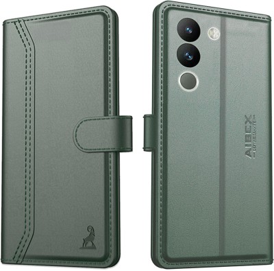 AIBEX Flip Cover for Vivo Y200|Vegan PU Leather |Foldable Stand & Pocket(Green, Cases with Holder, Pack of: 1)