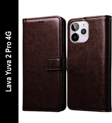 Casotec Flip Cover for Lava Yuva 2 Pro 4G(Brown, Pack of: 1)