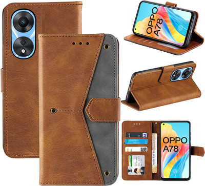 Autofocus Flip Cover for Oppo A78 4G(Brown, Camera Bump Protector, Pack of: 1)
