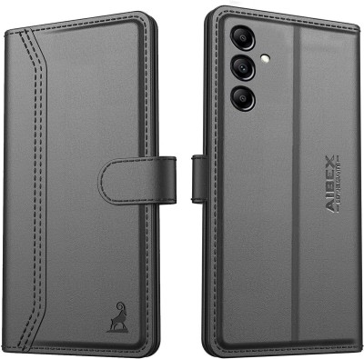 AIBEX Flip Cover for Samsung Galaxy A14 5G|Vegan PU Leather |Foldable Stand & Pocket(Black, Cases with Holder, Pack of: 1)