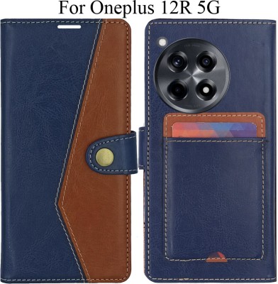 MYSHANZ Flip Cover for Oneplus 12R 5G One plus 12R 5G(Blue, Brown)