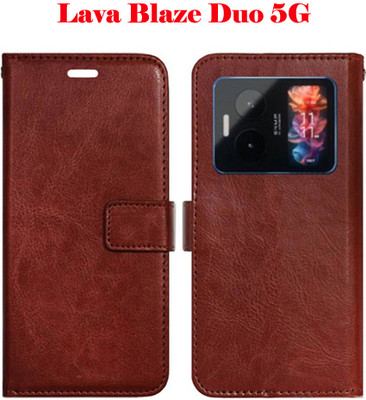 Mxkart Flip Cover for Lava Blaze Duo 5G(Brown, Pack of: 1)